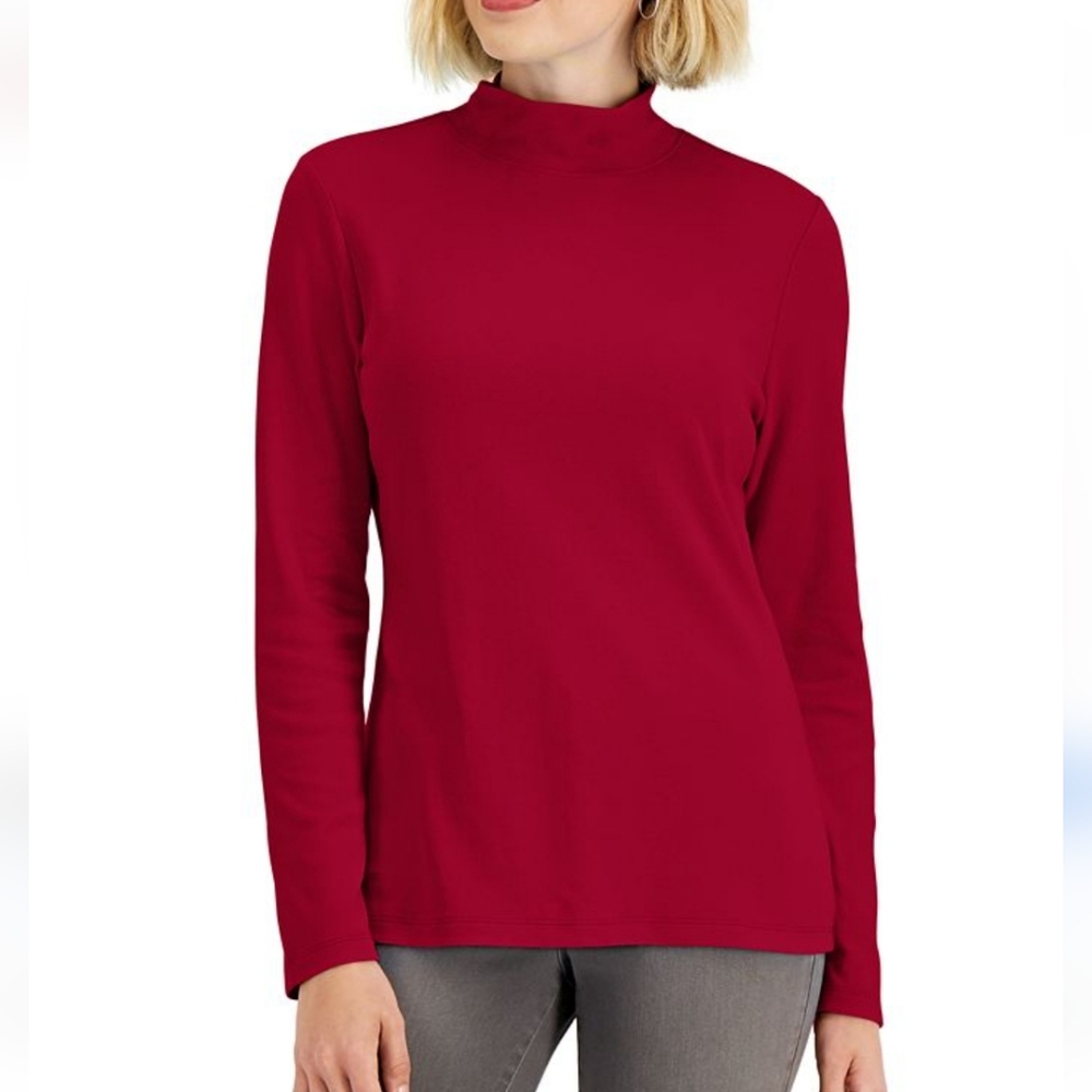 Karen Scott Women's Burgundy Mock Neck‎ Long Sleeve Top Size Petite Large